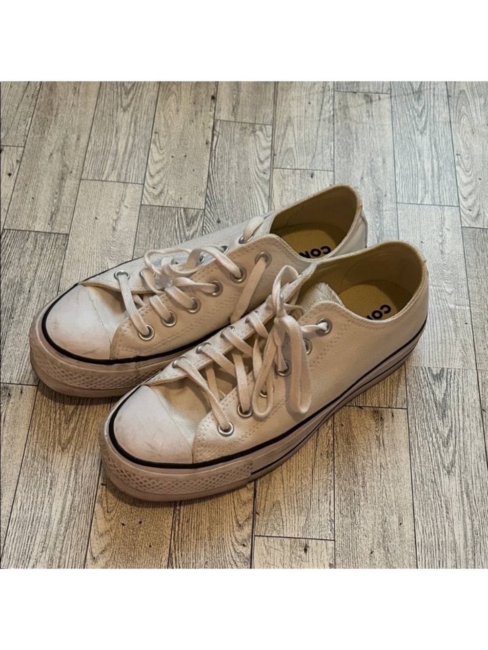 Converse White Low-Top Canvas Platform Sneakers with Black Trim